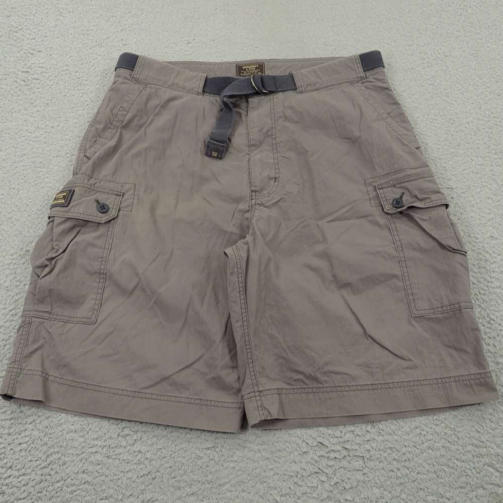 VTG Abercrombie & Fitch Shorts Mens 38 Grey Brown Y2K Baggy Skater Belted Cargo